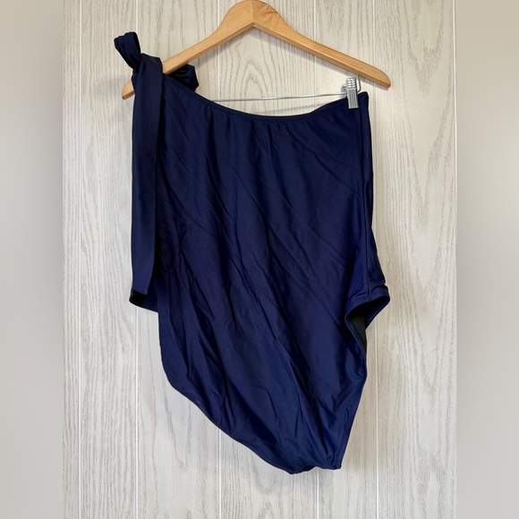 J. Crew Re-Imagined Blue Bow-Tie One-Shoulder One-Piece Swimsuit Size 18 - Picture 4 of 4